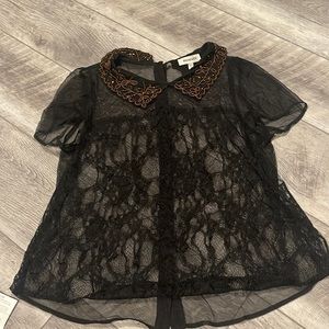 Embellished collar lace shirt